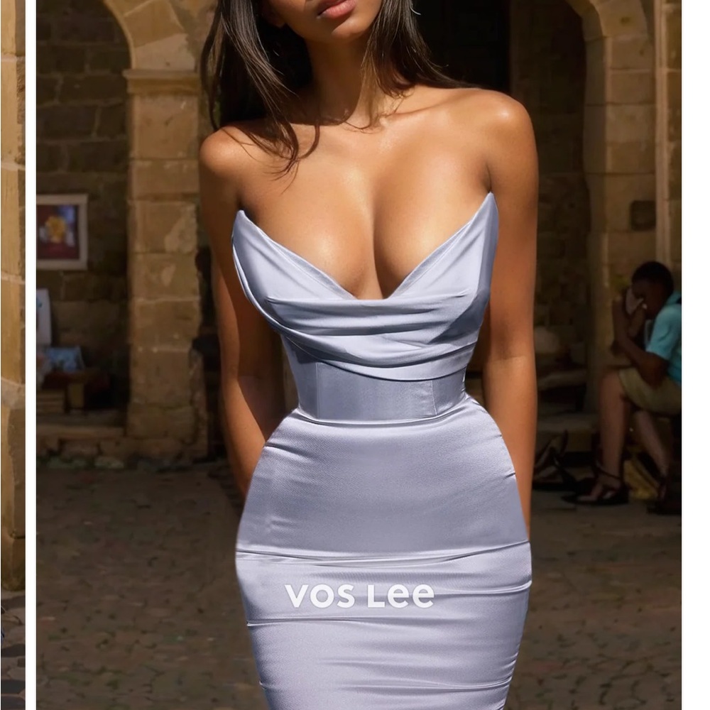 Silver Satin Cowl Neck Bodycon Dress
